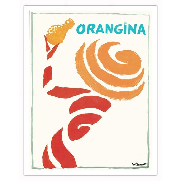 Orangina with Orange Pulp (A La Pulpe D'Orange) - Naturally - Vintage French Advertising Poster by Bernard Villemot c.1986 - Fine Art Matte Paper Print (Unframed) 11x14in