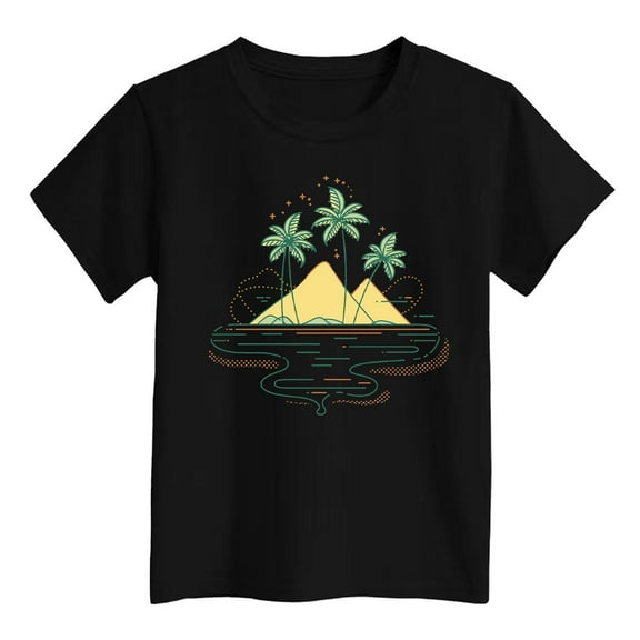 Baby Girl Summer Clothes Kids Boys Girls Summer Island Print Casual T Shirt Fashion Beach Breathable Top Baby Boy Summer Clothes Black 18 Months-24 Months