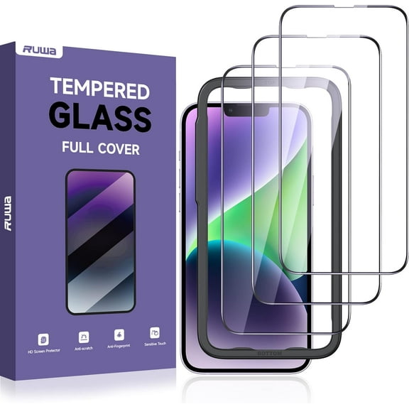 3-Pack TJS for iPhone 13/13 Pro/14 Screen Protector [6.1 Inch] Display Tempered Glass Film Easy Installation Frame, Ultra HD, 9H Hardness, Scratch Resistant, Case Friendly, Full Coverage (Transparent)
