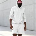 thumbnail image 4 of Dqueduo Men's Casual Sets, Solid Color Hooded Long Sleeve Hoodie with Drawstring Elastic Waist Shorts, Loose Oversized Two-Piece Hoodie and Shorts Set, 4 of 6