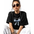 thumbnail image 2 of Women's Graphic T-Shirt Black 5XL Women's Tops Blue Bow Crew Neck Short Sleeve Shirts for Women, 2 of 3