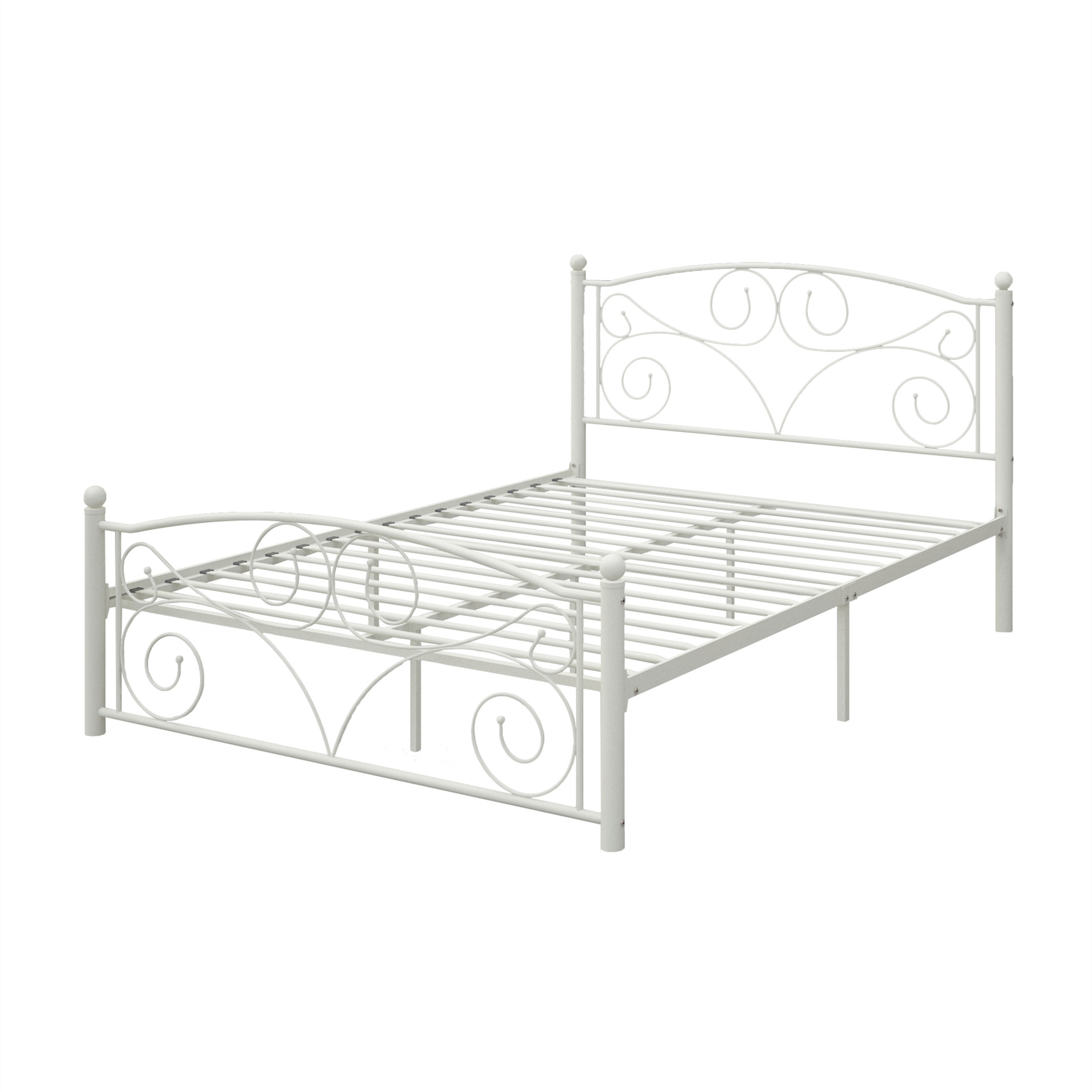Aukfa Full Size Bed Frame, Metal Platform Bed with Headboard and Footboard, White