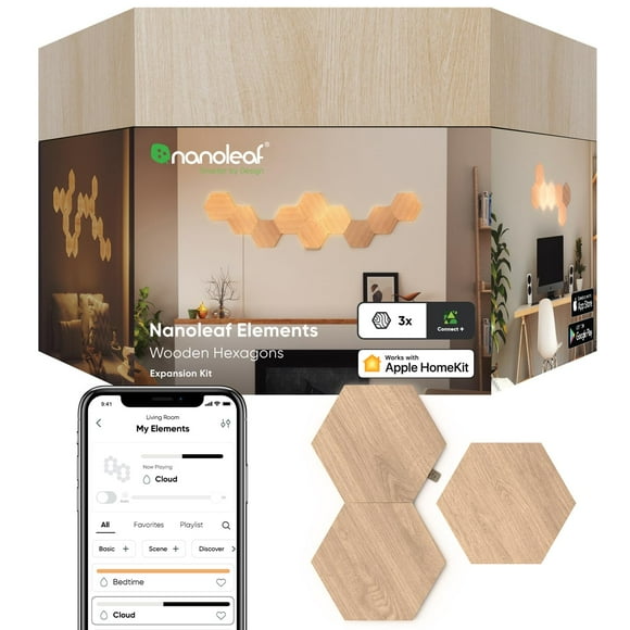 Paquete de expansión Nanoleaf Elements con forma de hexágonos con aspecto de madera