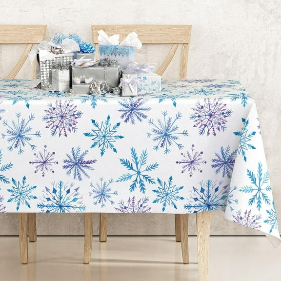 Christmas Snowflake Tablecloth Winter Wonderland Table Cloth Rectangle Blue Purple Snowflake Table Cover for Xmas Holiday Kitchen Dining Table Decor, 60 x 102 Inch