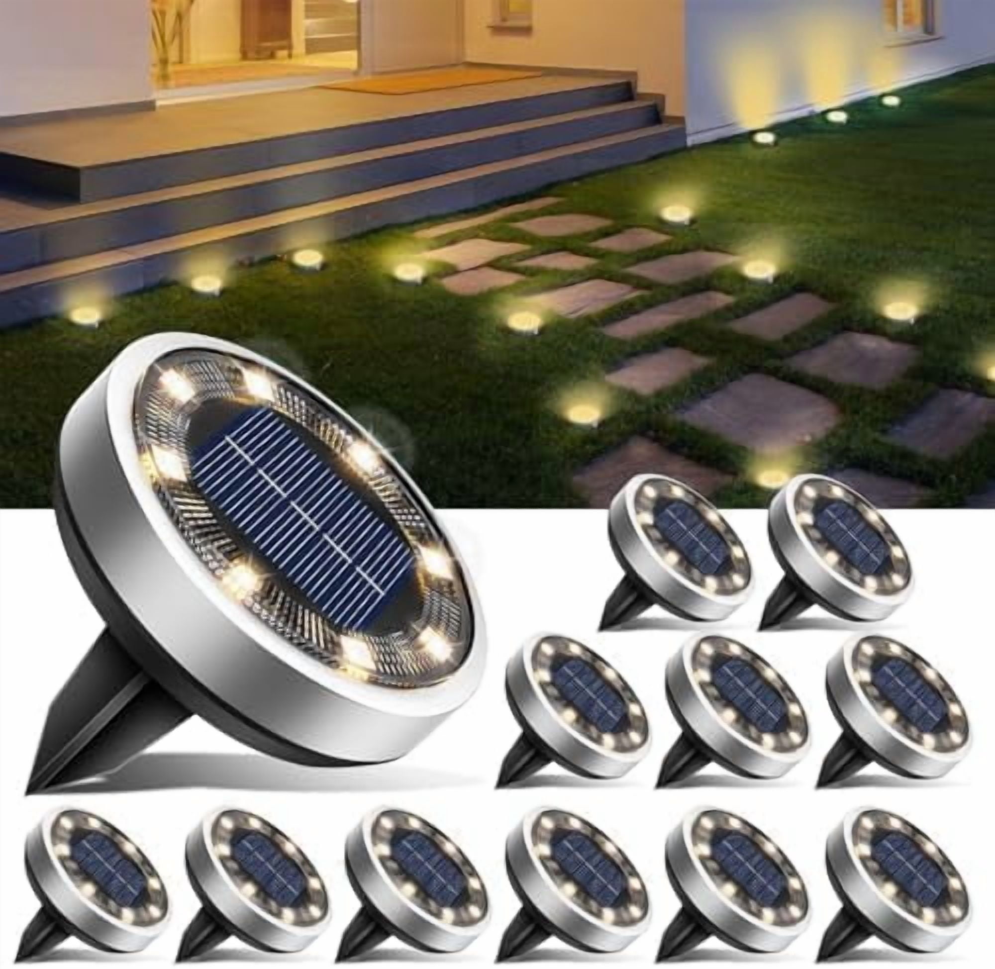 Btfarm 12 Pack Solar Lights Outdoor, 8 Led (Warm White), Solar Lights Outdoor Waterproof, Landscape Lighting