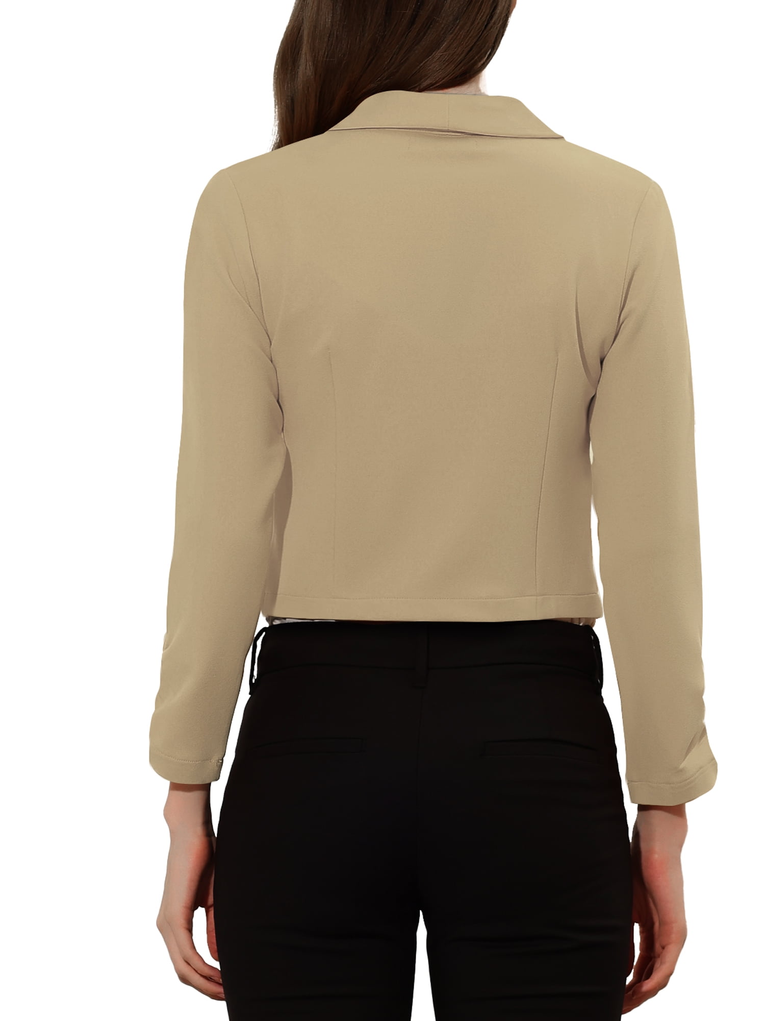 DARING DIVA Women's Notched Lapel Ruched Sleeve Crop Blazer M Khaki
