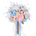 thumbnail image 1 of Bouquet de boda con rosas de seda color azul, rosa y crema, 22 cm, color azul, 1 of 8