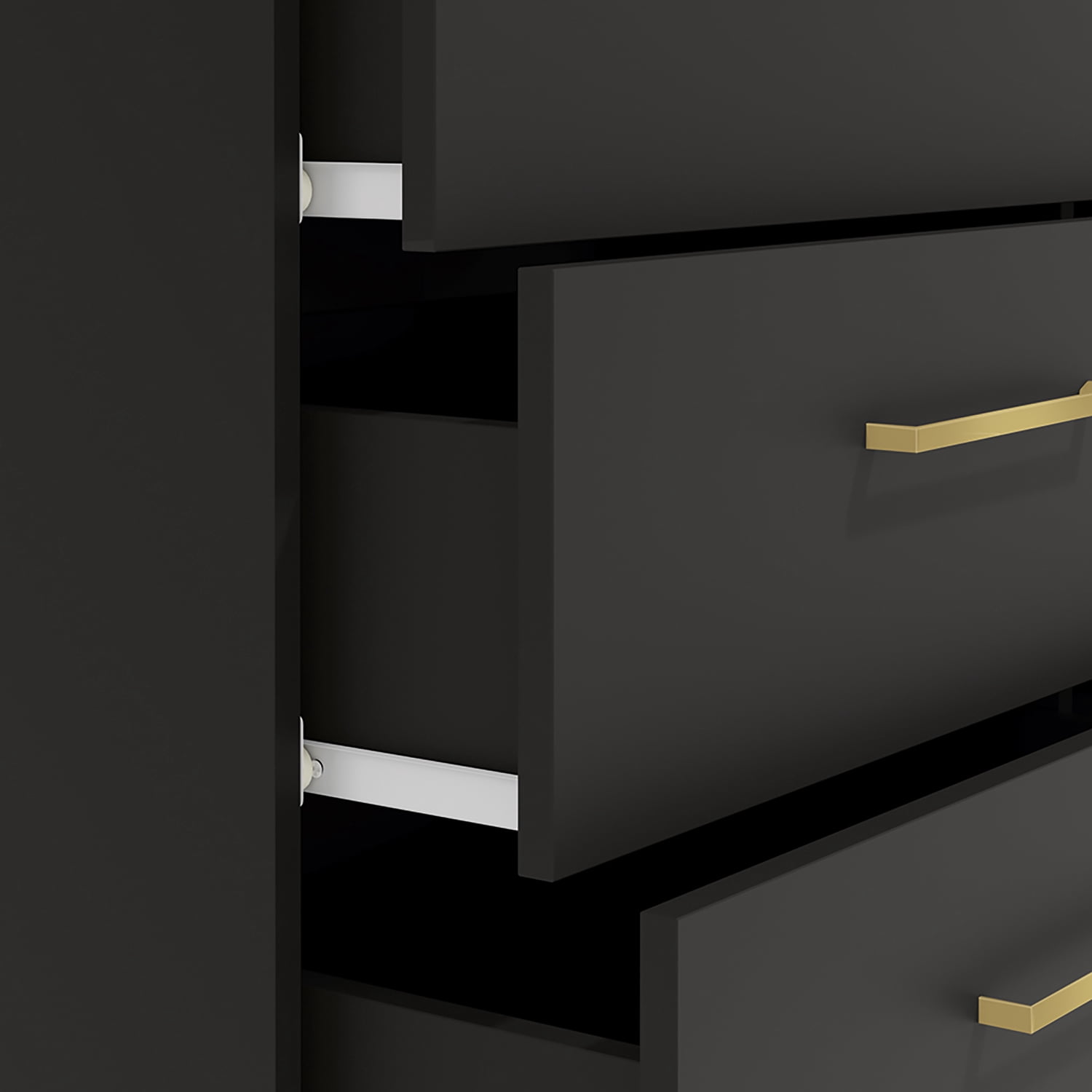 Kappesberg Jolyne 6-Drawer Horizontal Dresser with Gold Handles - Black – Modern Bedroom Storage for Adults and Teens