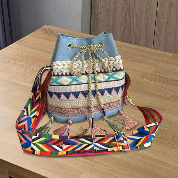 Bolso de hombro Yinane con borlas étnicas elegantes Azul