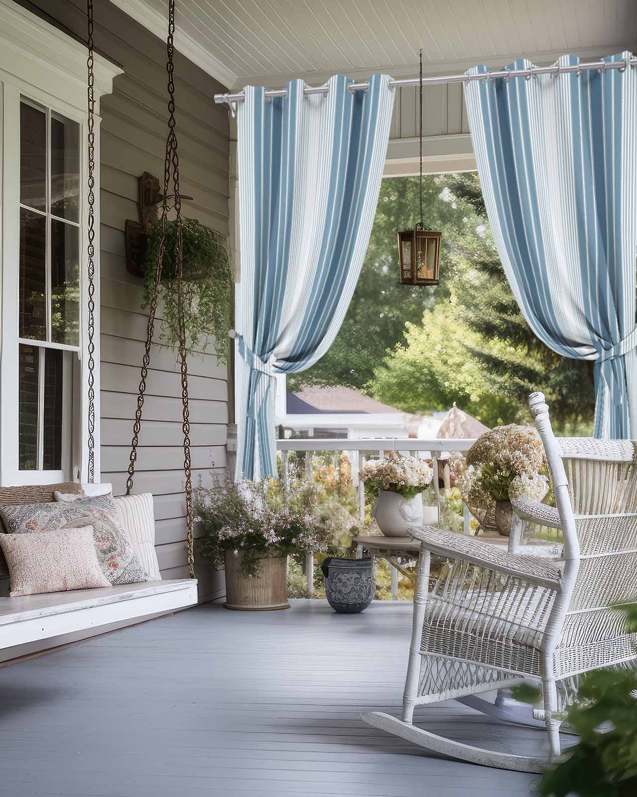 Blue Ombre Stripe Outdoor Curtains for Patio, Farmhouse Simple Striped Privacy Drapes Grommet Waterproof Outside Curtains for Porch/Cabana/Balcony 54"x 95", 2 Panel