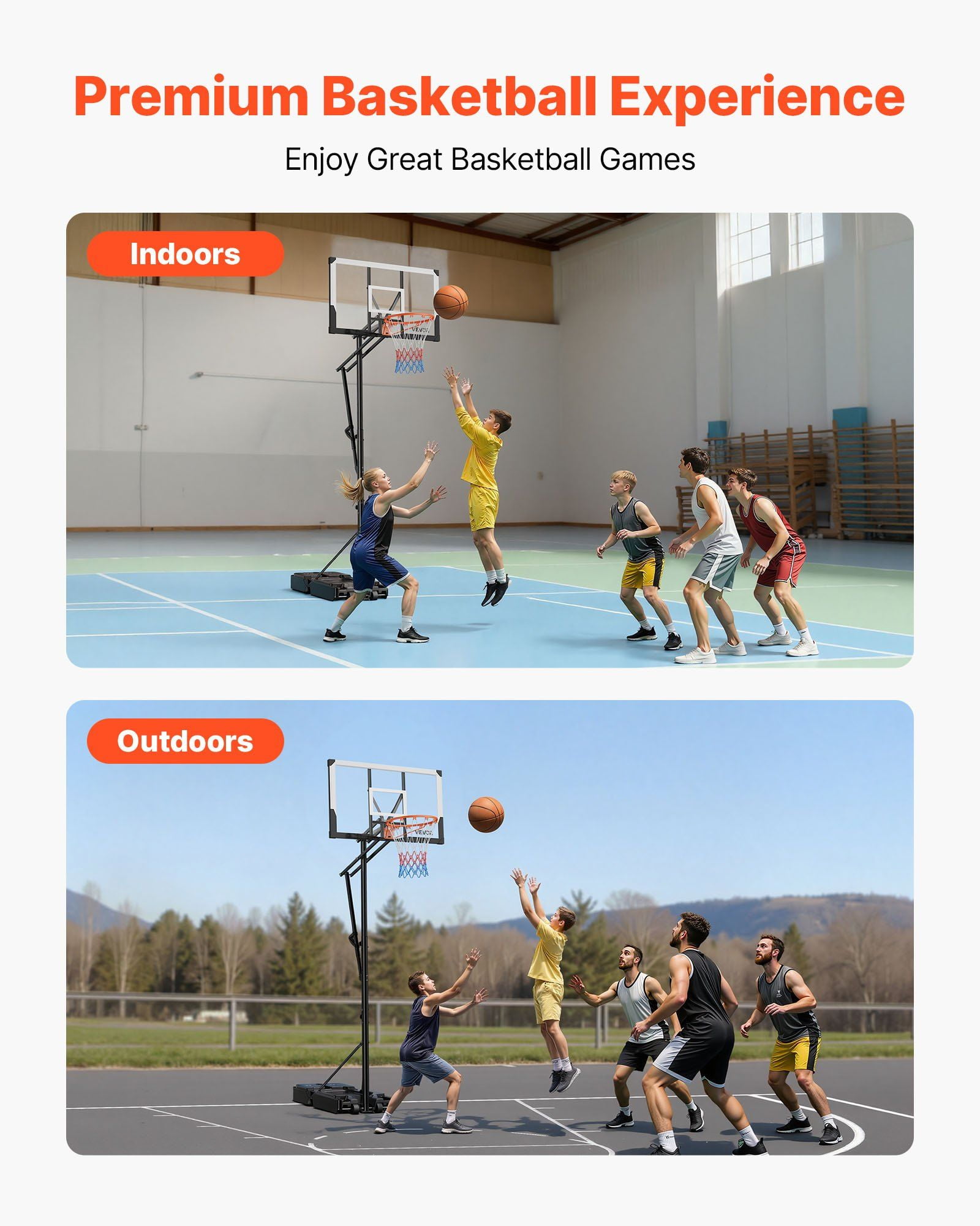5.25-10 Ft Adjustable Portable Basketball Hoop with 48" Backboard & Wheels for All Ages