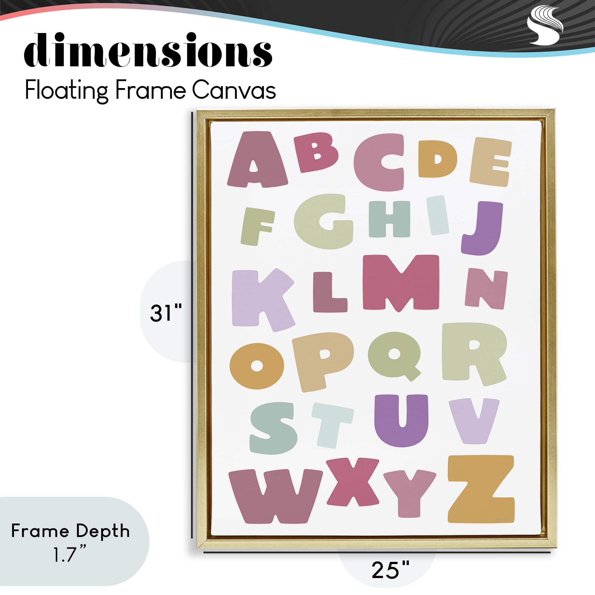 Stupell Industries Muted Alphabet Letters Gold Framed Floater Canvas Wall Art, design by Susan Ball