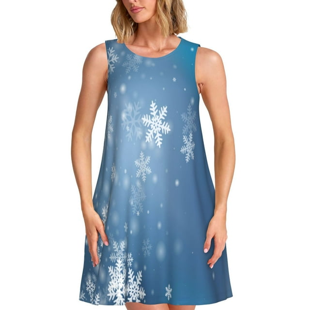Fotbe Snowflakes1 Vestido de Verano sin Mangas para Mujer – Vestido Midi Línea A, Estilo Camiseta Floral, Vestido Playero Casual y Fluido