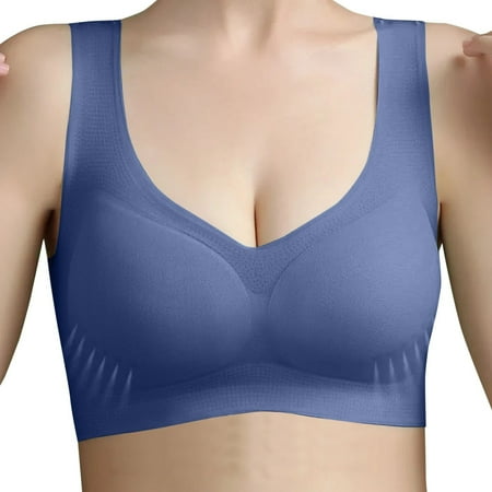 kamemir Padded Bras for Women Women s Comfort Revolution Wireless Bra  Full-coverage Wirefree Bra  Cool Comfort Fabric(Blue L)