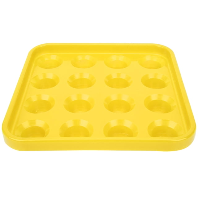 Bandeja de bolas de billar de plástico negro, caja de almacenamiento con 16 agujeros, accesorios de billar, color amarillo
