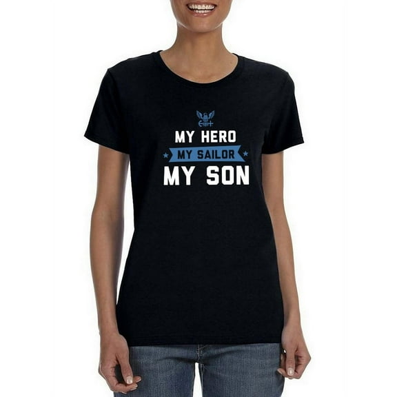 My Hero, Sailor And Son Shaped T-Shirt Women -Navy Designs, Female Medium