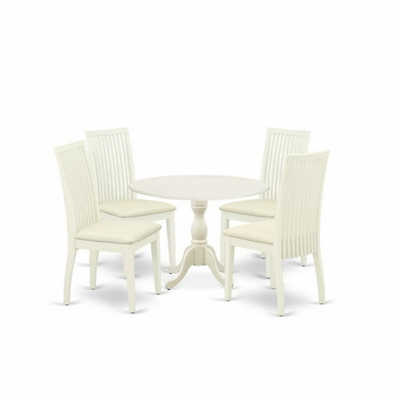 East West Furniture DMIP5-LWH-C 5 Piece Dining Room Set Contains 1 Drop Leaves Dining Table and 4 Linen White Mid Century Chair with Slatted Back - Linen White Finish
