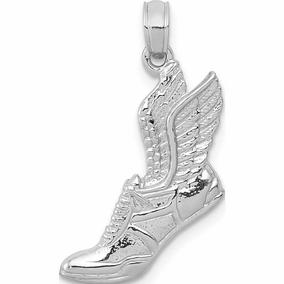 10K White Gold Polished Running Shoe Pendant (20.2 X 10.7) Made In United States -Jewelry By Sweet Pea