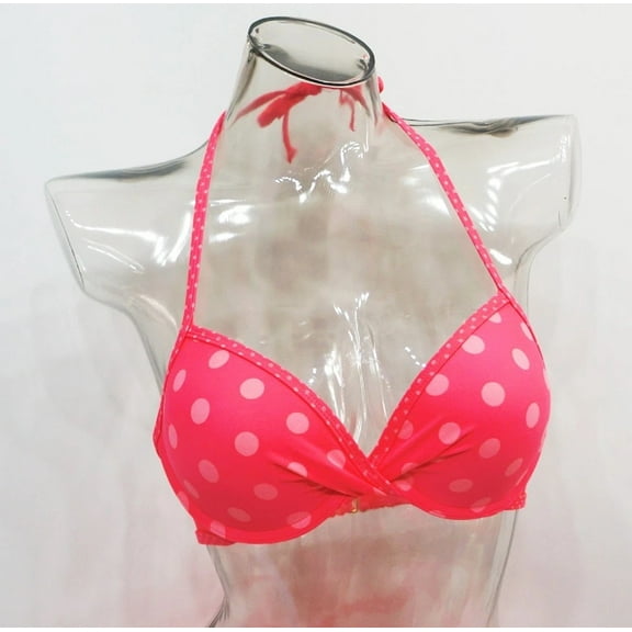 SO Coral Polka Dot Push-Up Underwire Halter Neck Bikini Top Swimwear Juniors' Women's  Large