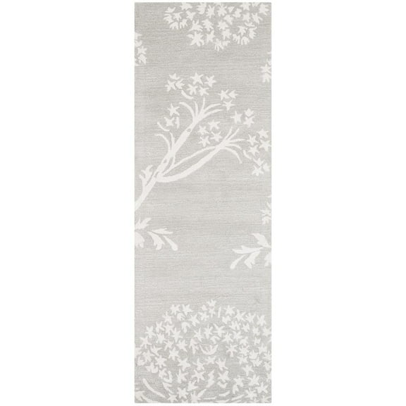 SAFAVIEH Bella Kiro Floral Flowers Wool Runner Rug, Grey/Ivory, 2'3" x 7'
