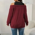 thumbnail image 5 of Women's Cold Shoulder Sweater Trendy Crew Neck Long Sleeve Pullover Tops Soft Striped Knitted Blouses Fashion Fake Two Pieces 2025 Comfy Clothing, 5 of 6