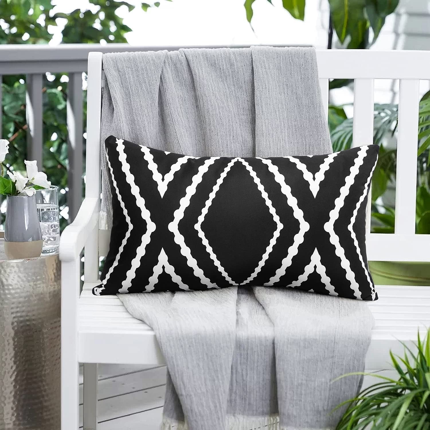 Taiwo Outdoor Waterproof Boho Throw Pillow Covers Geometric Pillow Cases For Patio Garden Set Of 2 18 X 18 Inches Black 12x20