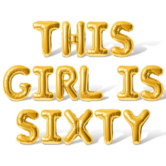 Letter Balloons - THIS GIRL IS SIXTY 16" Inch Alphabet Letters Foil Mylar Balloon 60th Birthday Party Banner (Gold)