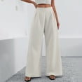 thumbnail image 2 of Olyvenn Fashion Women's Wide Leg Palazzo Pants High Elastic Waist Casual Work Pants Flowy Dress Trousers with Pockets White S, 2 of 5