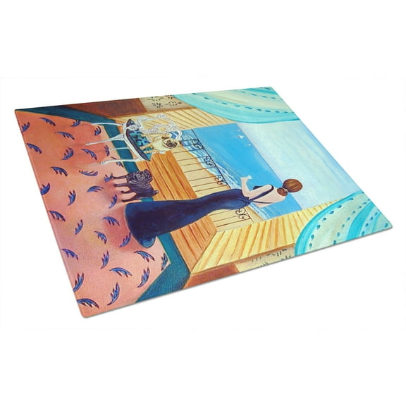Caroline's Treasures Lady with her Pug Glass Cutting Board Large