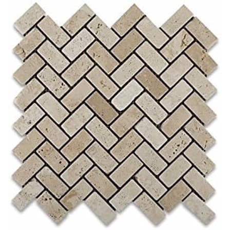 Ivory (Light) Travertine 1 X 2 Herringbone Mosaic Tile, Tumbled - Box of 5 sq. ft.$$Tools & Hardware Other