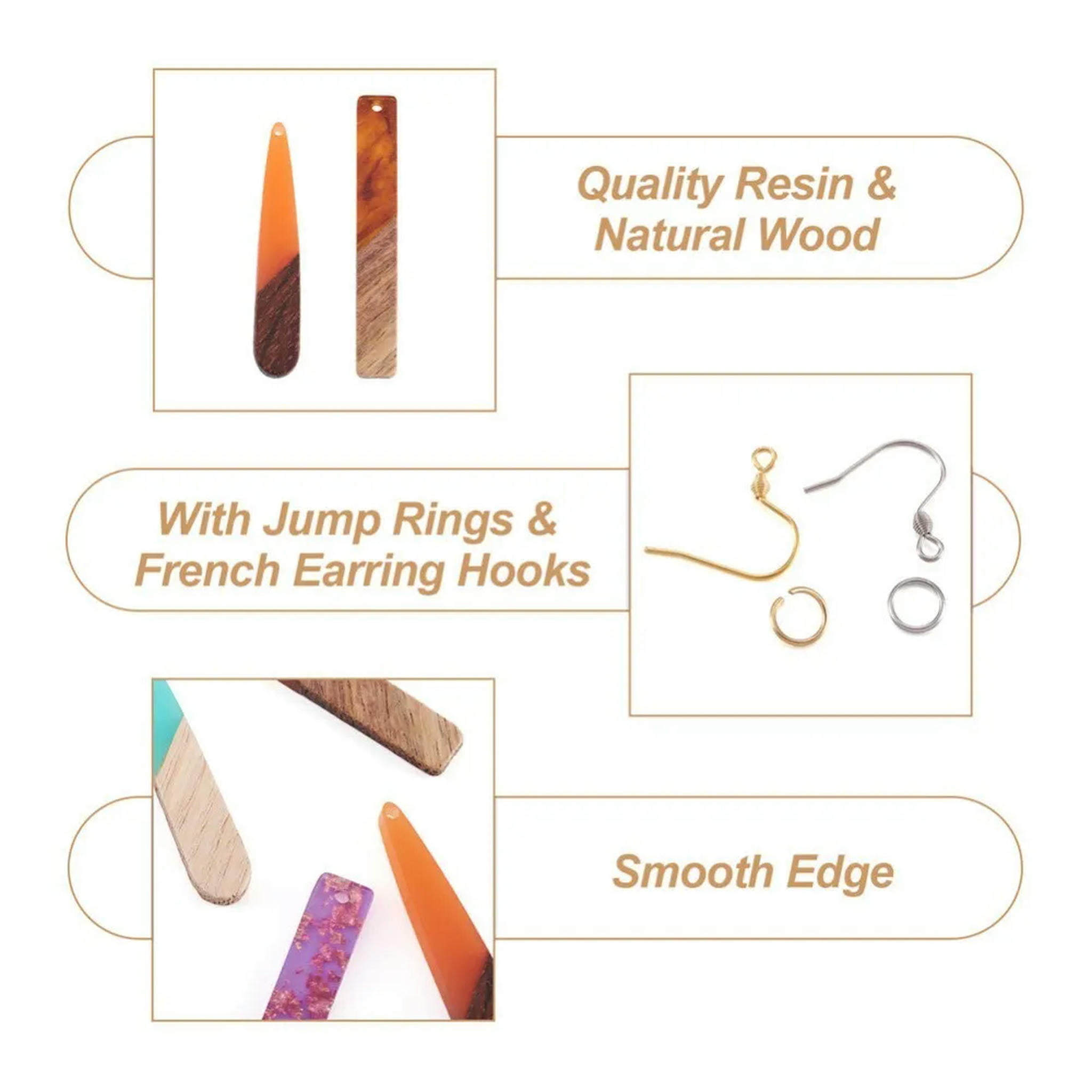 U8MO 1 Box Resin Wood Pendants Rectangle Teardrop Dangle French Earrings Making Kit