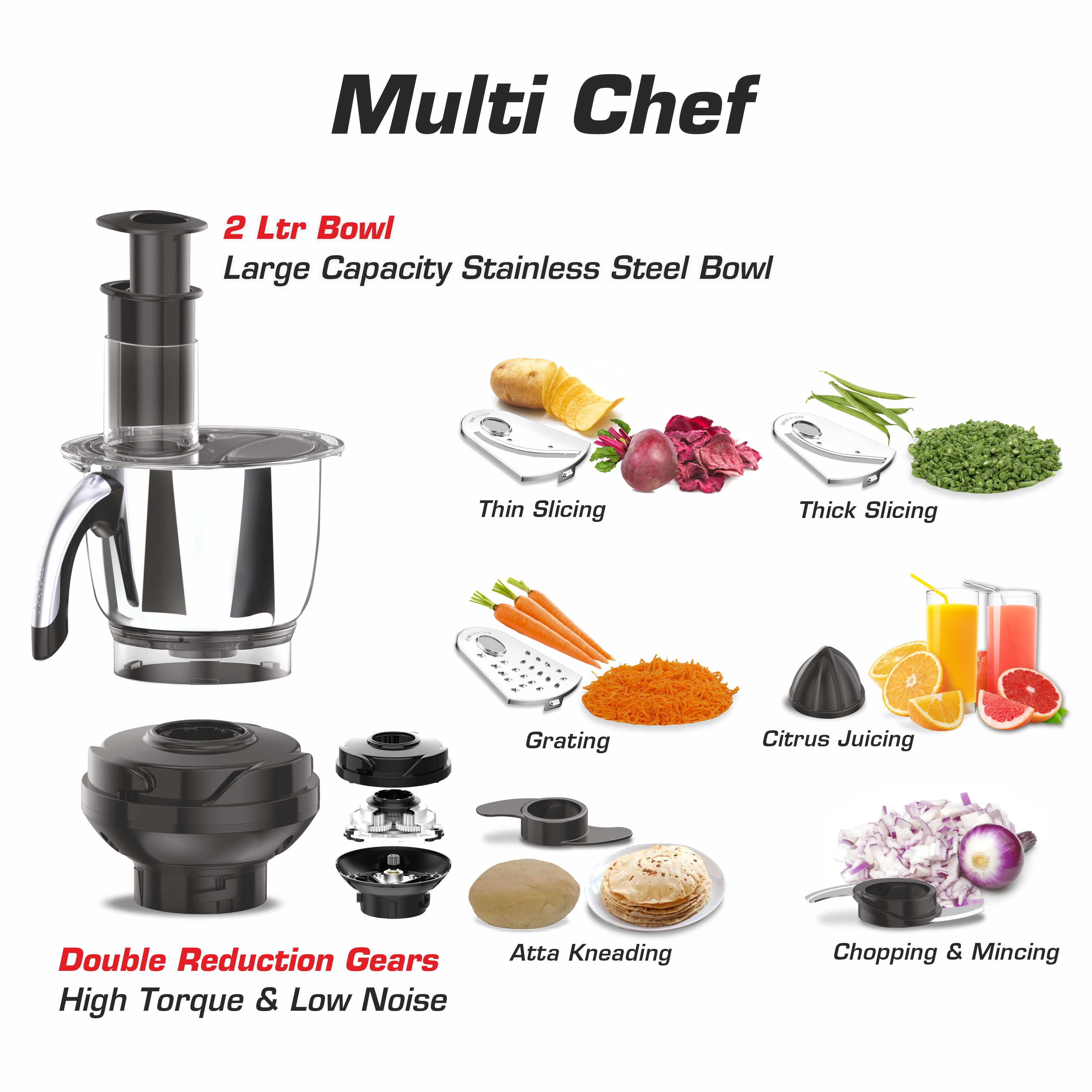 Vidiem ADC All Day Companion Mixer Grinder and Food Processor, slicing, grating, citrus juicing, chopping & kneading 750W 5 Jars Free Service Kit included with UL certified motor110 Volts