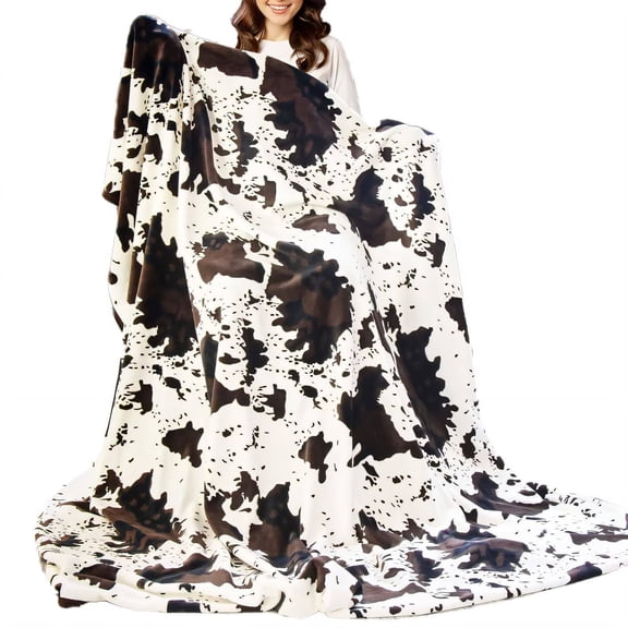AUQ 2026 New Weighted Blanket,Unique Cow Print Faux Fur Throw Blanket,Warmth Without the Weight Cotton Blanket,For Bed,Couch,Naps,Style1,51.2"×59.1"