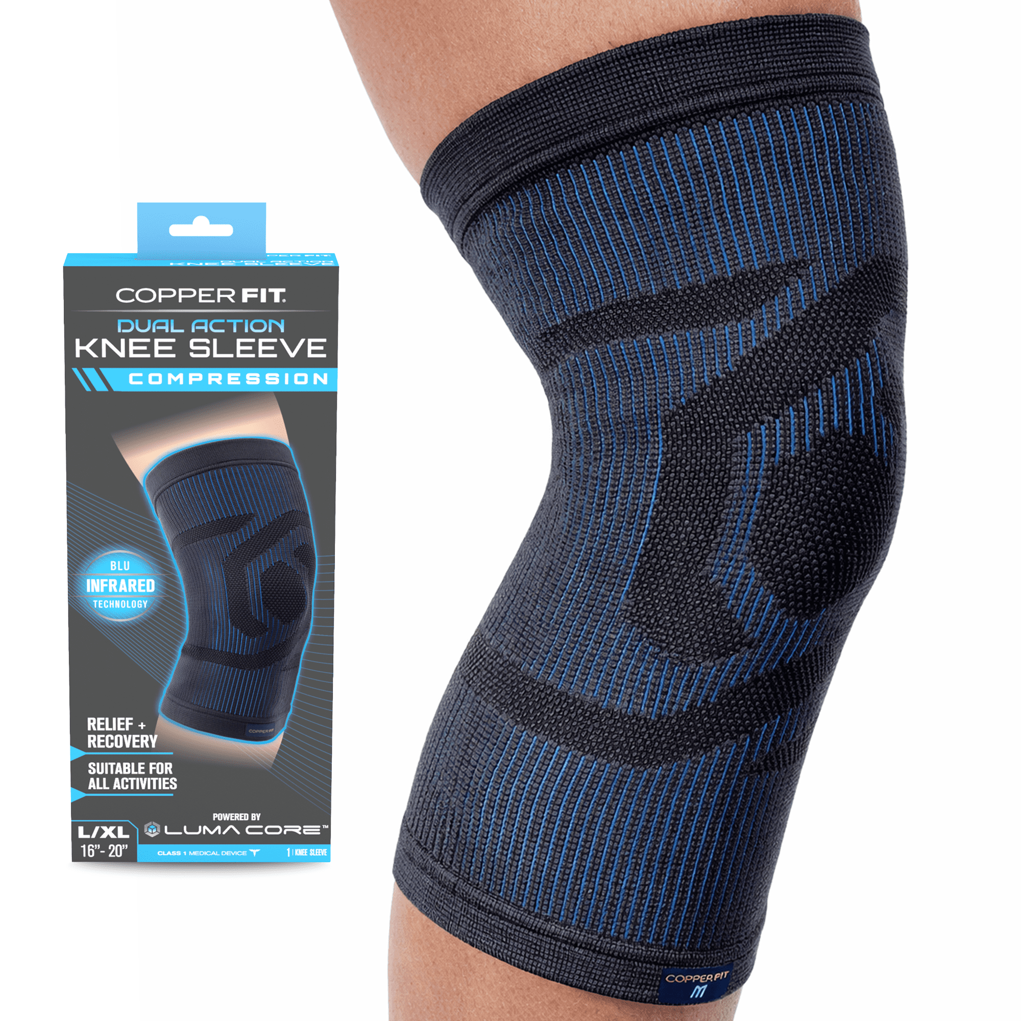 Copper Fit Dual Action Knee Support Compression Sleeve: Stability, Arthritis & Tendinitis (Black L/XL)