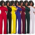 thumbnail image 2 of Diseño de moda, pantalones de pierna ancha con botones integrados y cuello inclinado de color sólido clásico, duraderos y lavables., 2 of 6