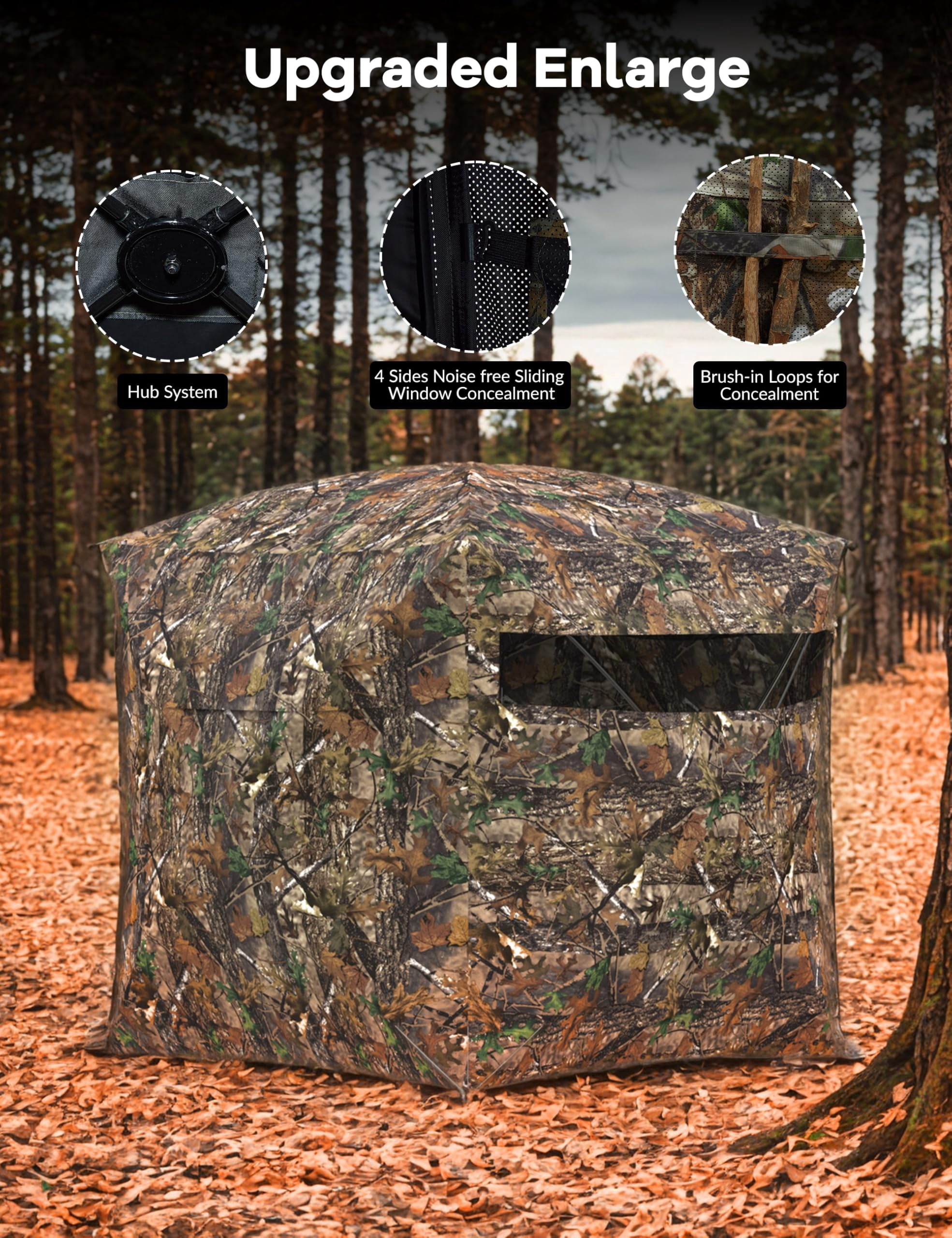 Towallmark Hunting Blind See Through 2-3 Person Pop Up Ground Blinds 270 Degree, 210D Portable Resilient Hunting Tent for Deer & Turkey Hunting with Carrying Bag