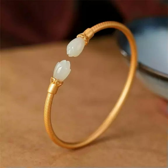 K-KED Jade Flower Bracelets 925 Silver Natural Stone Delicate Jewelry Bangles Gifts Women Real-White