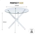 thumbnail image 2 of 36'' Round Dining Table for 2-4, Round Dining Room Table for Small Space, Silver Glass Kitchen Table for 4, X-Shape White Metal Legs, 2 of 14