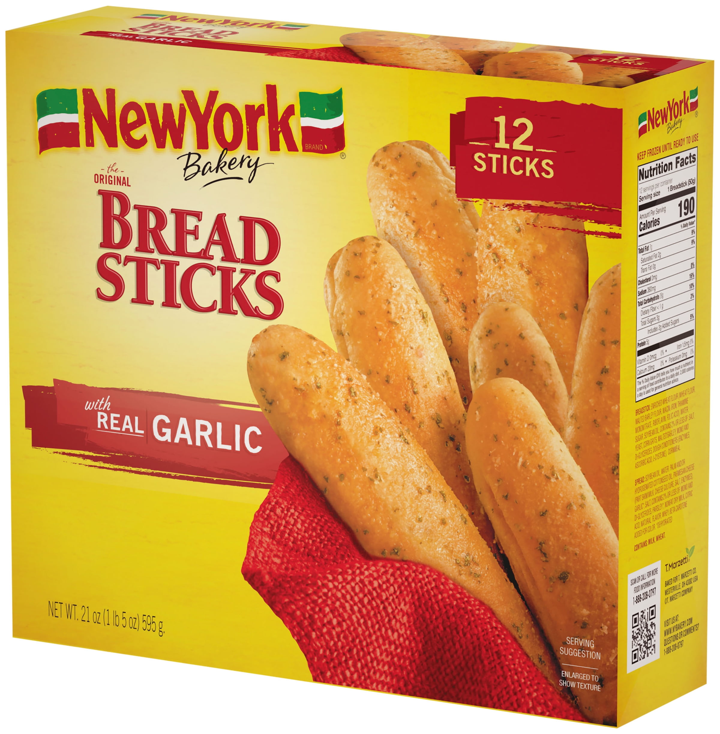 New York Bakery Real Garlic Breadsticks, 21 oz (12 Count), Frozen