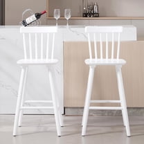 Windsor Bar Stools Set of 2, 26 Inch Counter Height Barstools Wooden Barstools with Spindle Back/Bigger Seat for Kitchen Island/Breakfast Bar/Home Pub, White