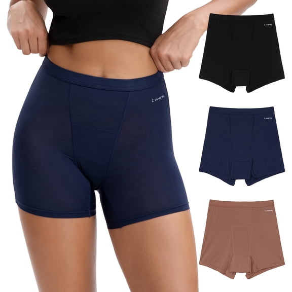 INNERSY Womens Breathable Period Boxers Underwear High-Waist Menstrual Panties 3-Pack(2XL,Early Winter)