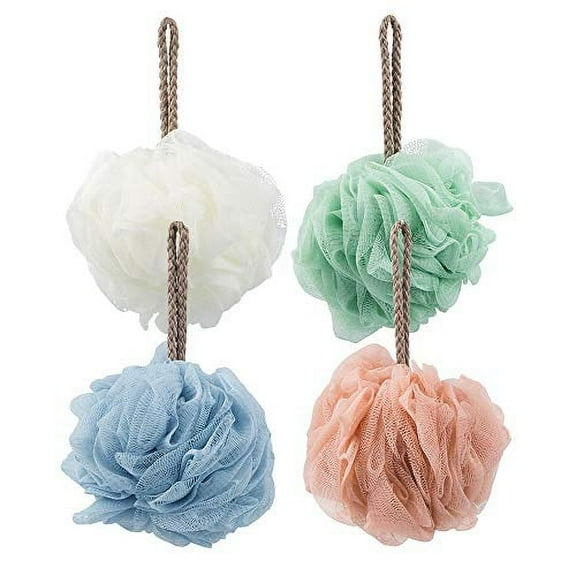 4 Pack Bath Loofah Bath Sponge, findTop Extra Large Mesh Pouf, Puff Scrubber for Bath Shower (Pink, White, Blue and Green)