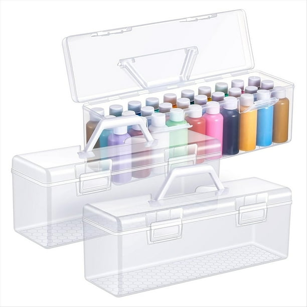 Caja de Almacenamiento de 3 Piezas para Pinturas Acrílicas de 56 Ml, Organizador Portátil de Acrílico para Manualidades con Asa, 30 Blancas.