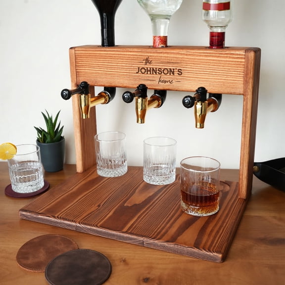 ARRIA HOME Personalized Whiskey Dispenser Triple Tap Solid Pine Wood Rustic Bar Gift 17.5x10x10.6 in