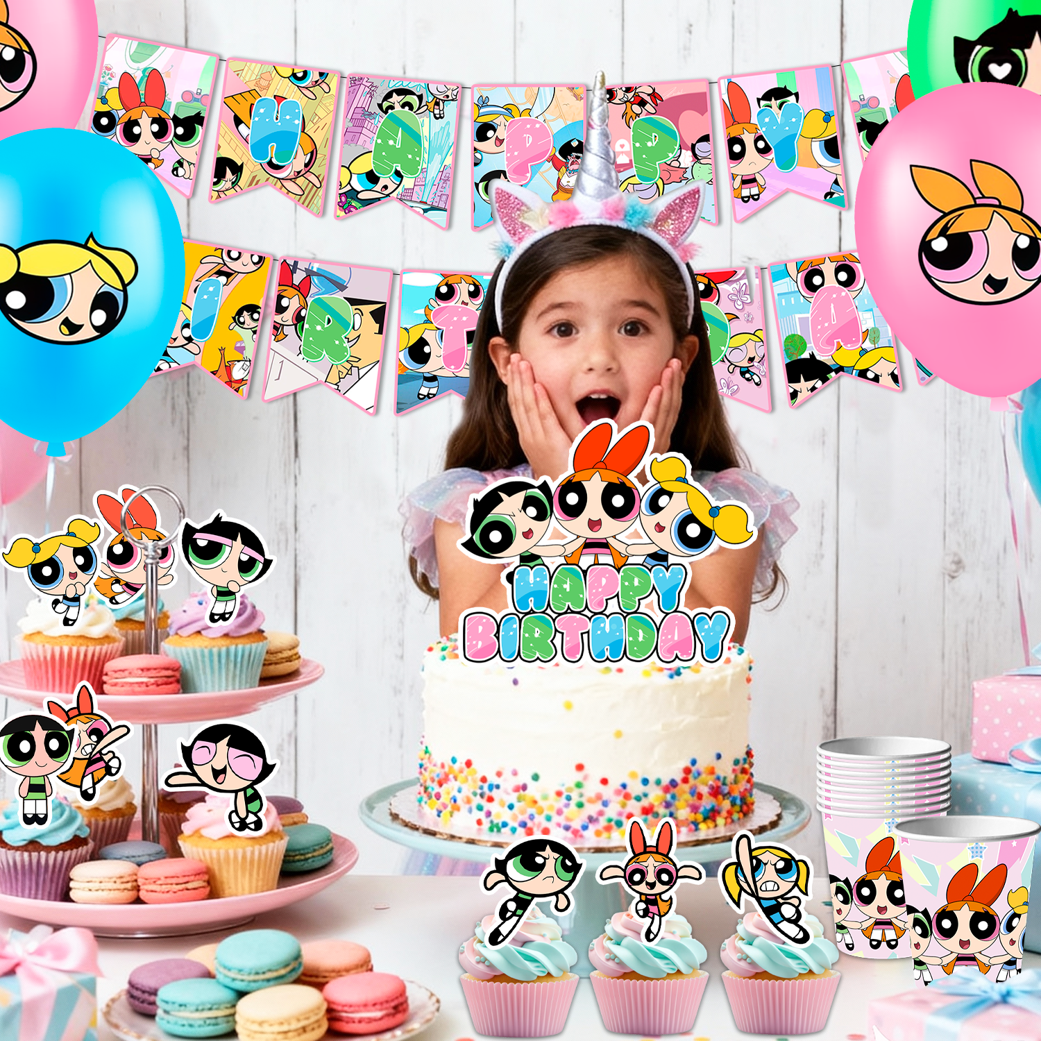 112Pcs Girls Birthday Decorations & Party Tableware Set - Girls Birthday Banner Balloons Plates Napkins etc. Girls Birthday Party Supplies for Kids