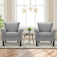 thumbnail image 2 of Costway Modern Polyester Sponge Wood Tension Spring Colorblock Accent Chairs, Light Gray (Set of 2), 2 of 8