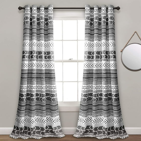 Light Filtering Window Curtain Panel Pair, 84" x 52", Black & White