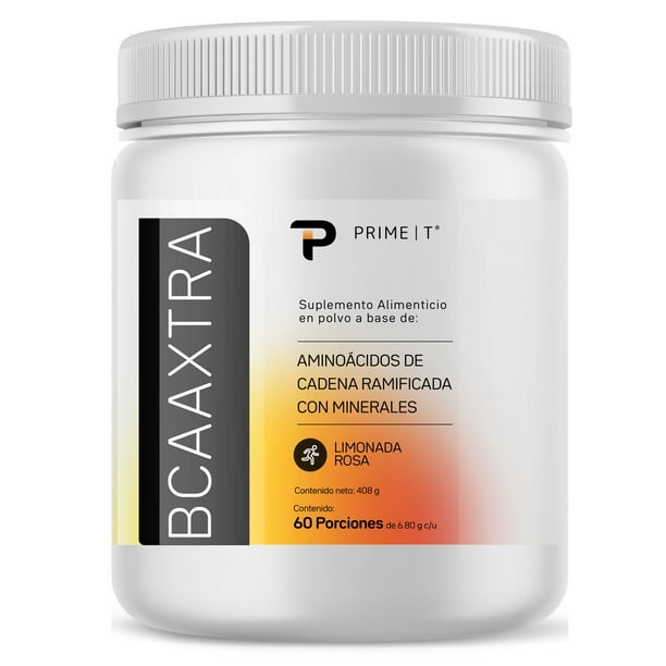 Primetech Aminoácidos BCAA con Electrolitos BCAAXTRA, 60 Servicios. Con 5g de BCAAs vegetales: leucina, isoleucina y valina, agua de coco y minerales. Sabor Limonada
