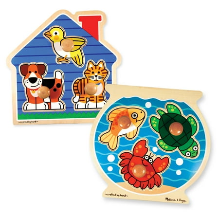 Melissa & Doug Animals Jumbo Knob Wooden Puzzles Set - Fish and Pets