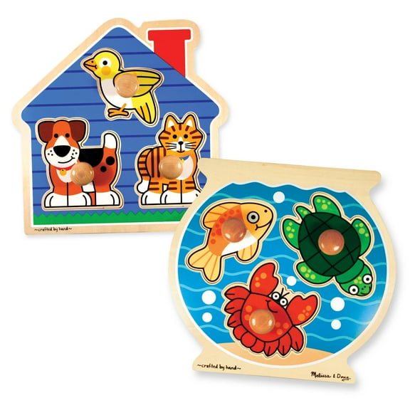 Melissa & Doug Animals Jumbo Knob Wooden Puzzles Set - Fish and Pets